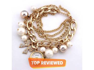 Golden Watch Pearls Bracelet Watch